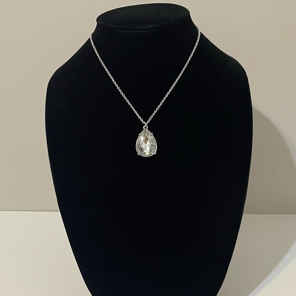 Macy’s Charter Club Pendant Necklace Elegant Teardrop Crystal Silver Chain - Picture 1 of 8